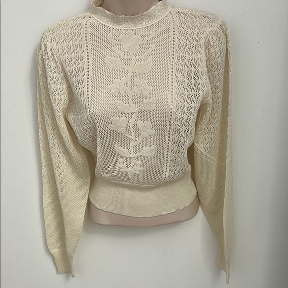 ZARA Cream Lace Knit Floral Pullover Sweater | Size S New - Picture 1 of 12
